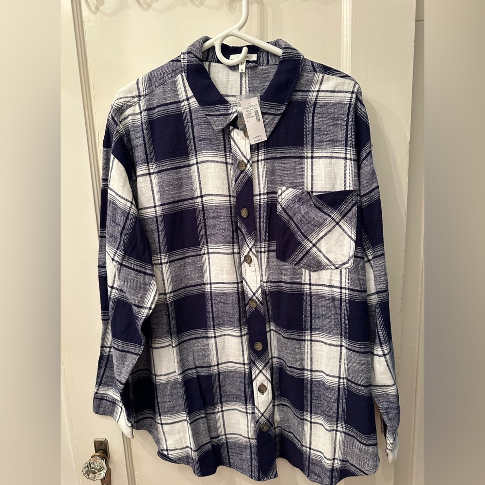 NWT Maurice’s Plaid Button-Up Shirt - Blue and White